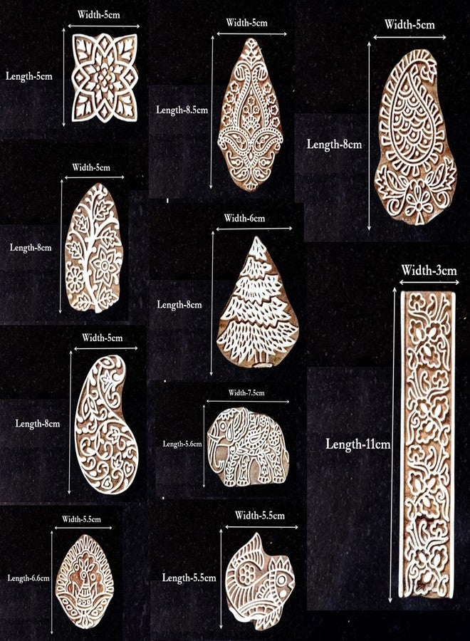 ecofynd Wood Block Stamps (Pack of 10), Wooden Blocks for Block Printing Stamp Set, Artistic Shapes Craft Kids Saree Border DIY Henna Fabric Textile Paper Clay Pottery Hand-Carved (BLOCK058) - Image 2
